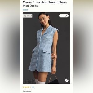 Anthropologie Maeve Sleeveless Tweed Blazer Mini Dress in Light Blue